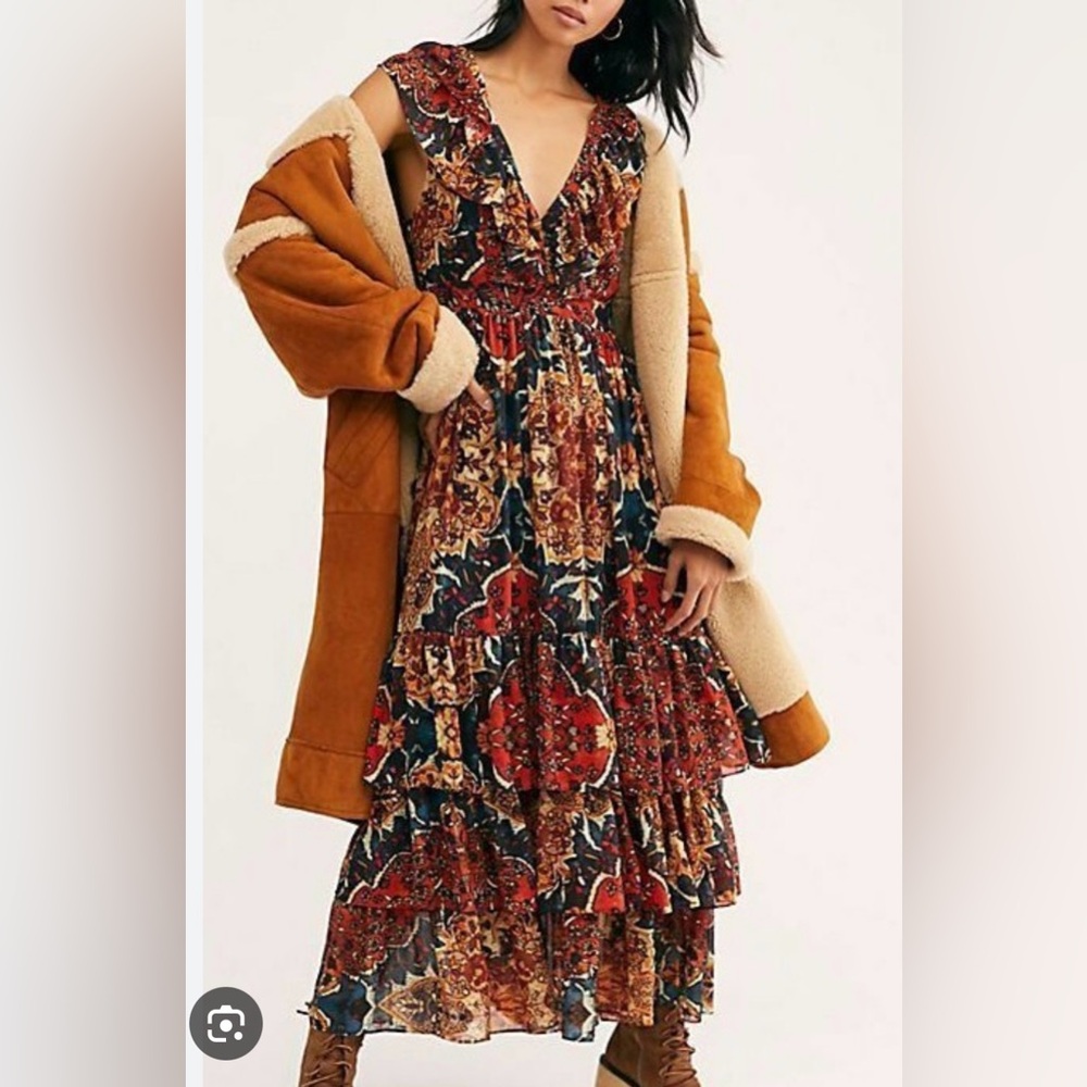 Free People Red and Blue Floral Maxi Dress